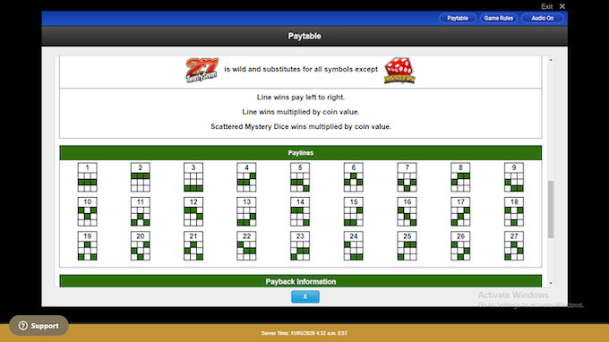 Twenty Seven Slot Paytable